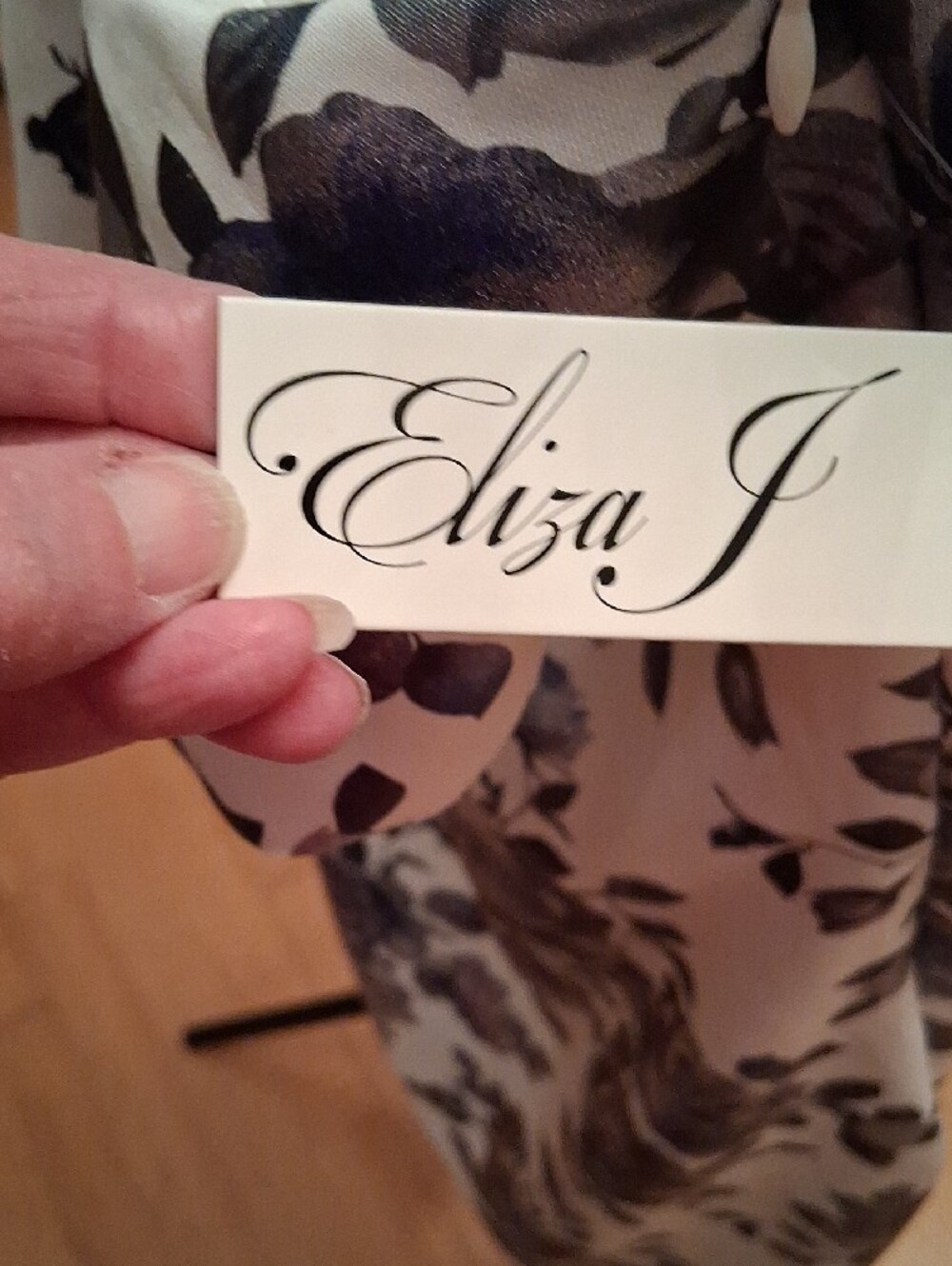 Eliza J White One-Shoulder Dress with Blue Floral Print - Picture 6 of 15